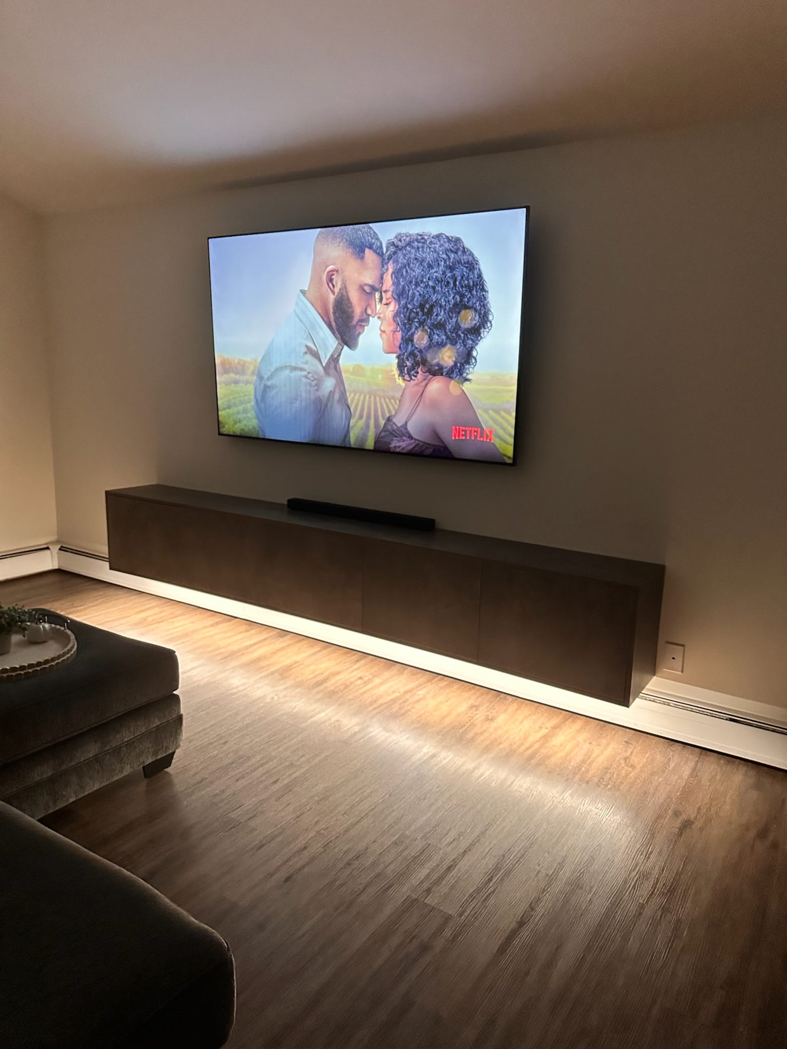 Floating tv stand storage solution